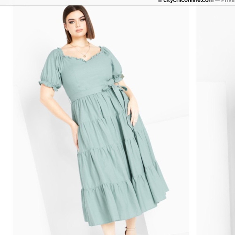 NEWT City Chic Green Tiered Midi Dress